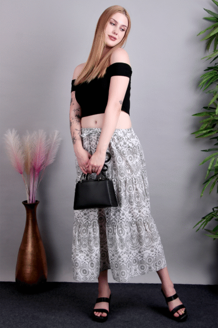 Black & White Printed Cotton Skirt